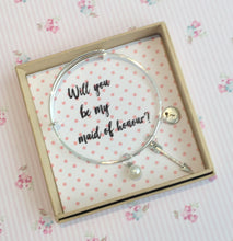 Will you be my Maid of Honour Bangle With 3 Charms complete with gift box & personalised sleeve