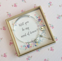 Will you be my Maid of Honour Bangle With 3 Charms complete with gift box & personalised sleeve