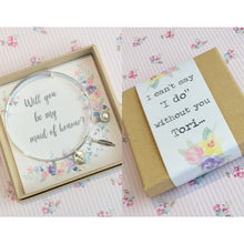 Will you be my Maid of Honour Bangle With 3 Charms complete with gift box & personalised sleeve