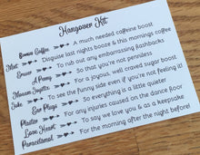 hangover kit contents list