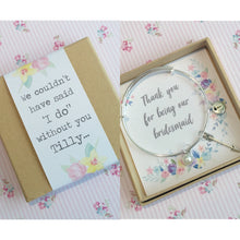 Thank you for being our bridesmaid charm bangle complete with gift box & personalised sleeve