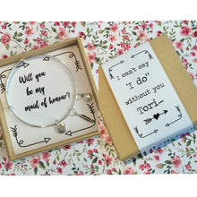 Will you be my Maid of Honour Bangle With 3 Charms complete with gift box & personalised sleeve