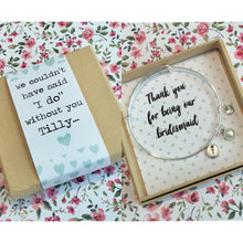 Thank you for being our bridesmaid charm bangle complete with gift box & personalised sleeve