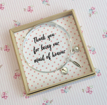 Thank you for being our Maid of Honour charm bangle complete with gift box & personalised sleeve