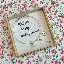 Will you be my Maid of Honour Bangle With 3 Charms complete with gift box & personalised sleeve