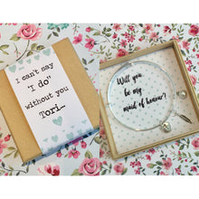 Will you be my Maid of Honour Bangle With 3 Charms complete with gift box & personalised sleeve