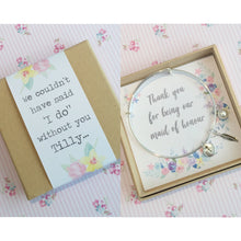 Thank you for being our Maid of Honour charm bangle complete with gift box & personalised sleeve