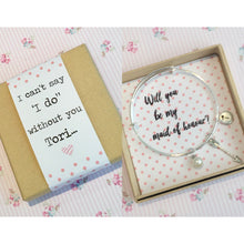 Will you be my Maid of Honour Bangle With 3 Charms complete with gift box & personalised sleeve