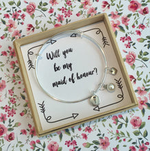 Will you be my Maid of Honour Bangle With 3 Charms complete with gift box & personalised sleeve