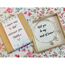 Will you be my Maid of Honour Bangle With 3 Charms complete with gift box & personalised sleeve