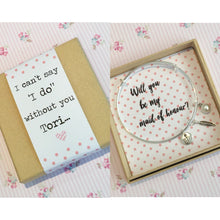 Will you be my Maid of Honour Bangle With 3 Charms complete with gift box & personalised sleeve