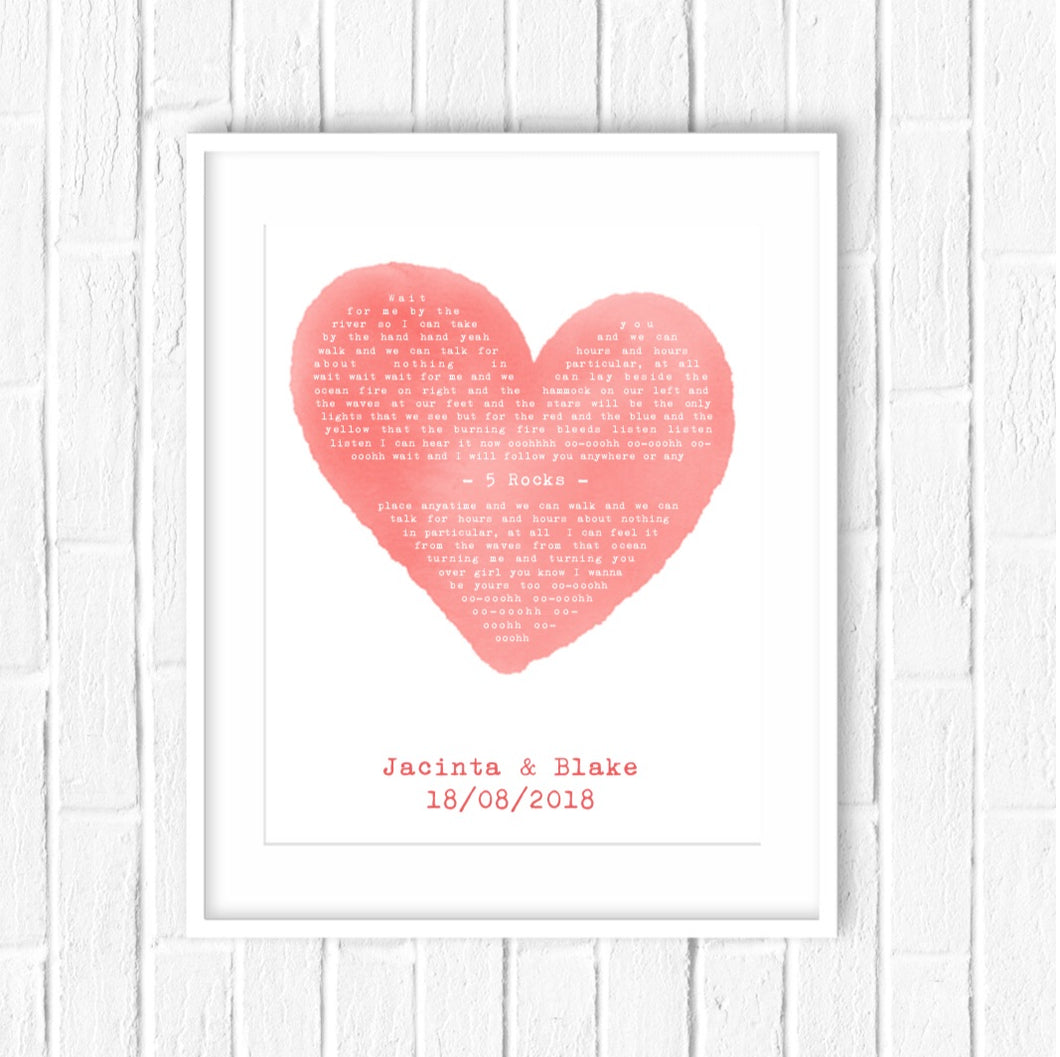 heart shaped lyrics print 