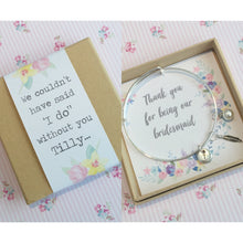 Thank you for being our bridesmaid charm bangle complete with gift box & personalised sleeve