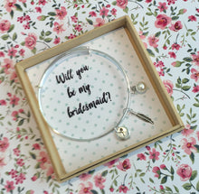 Will you be my Bridesmaid charm bangle complete with gift box & personalised sleeve