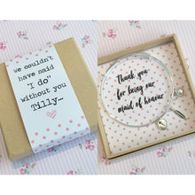 Thank you for being our Maid of Honour charm bangle complete with gift box & personalised sleeve