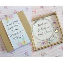Thank you for being our Maid of Honour charm bangle complete with gift box & personalised sleeve