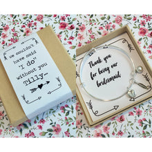 Thank you for being our bridesmaid charm bangle complete with gift box & personalised sleeve