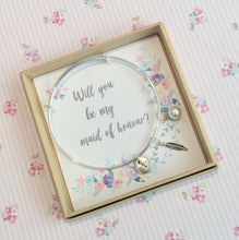 Will you be my Maid of Honour Bangle With 3 Charms complete with gift box & personalised sleeve