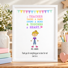 A framed personalised teacher thank you print. Teacher gift