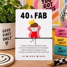 40 and fab wish string bracelet. 40th bracelet. Gift for turning 40. 40th birthday card filler. Gift for 40th birthday. Silver star charm bracelet