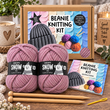 Knit your own beanie kit. Make your own beanie hat craft kit. Knitting for beginners gift. Easy knit bobble hat. 100% wool.