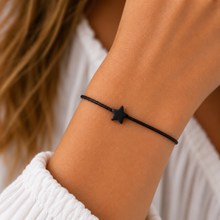 Black star wish string bracelet. Black cotton cord bracelet with black star bead.