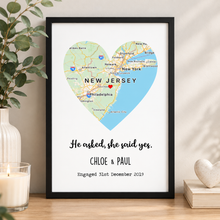 Personalised map engagement print. Engagement gift. Customised engagement location poster 