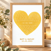Personalised lyrics print. Song words print. First dance print. Wedding present - first paper anniversary gift 