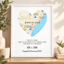 Personalised map engagement print. Engagement gift. Customised engagement location poster 
