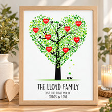 Personalised family tree print. Heart tree print. Family gift.