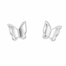 A pair of silver butterfly stud earrings with a polished, with butterfly backs 