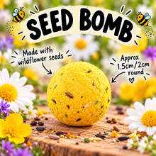 A yellow seed-bomb ball made with wildflower seeds. Plantable seed ball