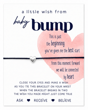 From the bump wish string bracelet. Silver heart charm bracelet for a mummy to be. Pregnancy gift.