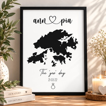 Engagement gift, map print, black and white engaged print 
