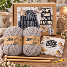 Knit your own beanie kit. Make your own beanie hat craft kit. Knitting for beginners gift. Easy knit bobble hat. 100% wool.