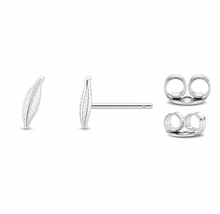 A pair of silver feather stud earrings with butterfly backs. Remembrance gift.
