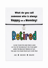 Retirement gift. Retirement wish string bracelet. Retired present. Card for happy retirement 