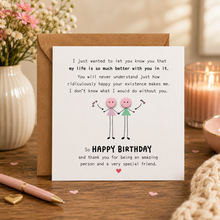 Stick people with button heads special friend birthday card 