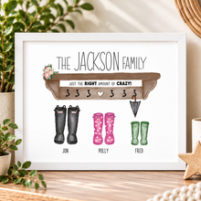 Family welly print. Wellington boots gift.