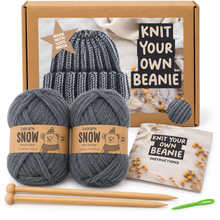 Knit your own beanie kit. Make your own beanie hat craft kit. Knitting for beginners gift. Easy knit bobble hat. 100% wool.