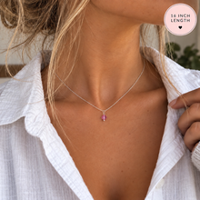 Sterling silver Birthstone necklace - 16 inch length - fine curb chain 