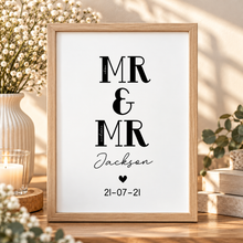 Mr and Mr print. Personalised wedding gift for the grooms. Gay wedding present 