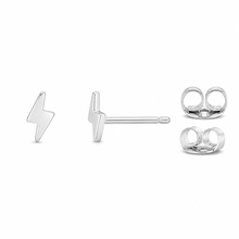 A pair of silver lightning bolt stud earrings with butterfly backs 