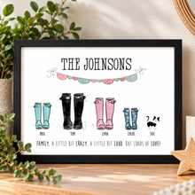 Personalised Wellington boots print. Family rain boots gift.