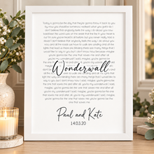 Personalised lyrics print. Song words print. First dance print. Wedding present - first paper anniversary gift 