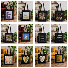 100% BLACK COTTON SLOGAN FUNNY
 TOTE BAGS