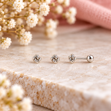 Silver knot earrings with comfortable screw on back  