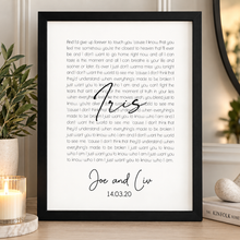 Personalised lyrics print. Song words print. First dance print. Wedding present - first paper anniversary gift 