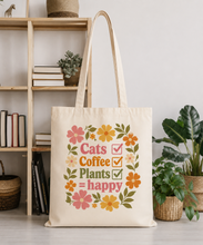 cats coffee plants happy tote bag