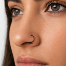 Black 8mm nose ring. Titanium open nose ring. Slim small nose hoop in black. 